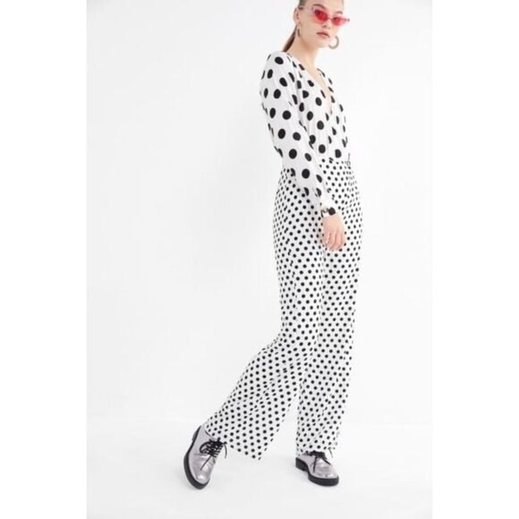 Urban Outfitters UO Mixed Polka Dot Surplice Wide Leg Jumpsuit Size XS - Picture 12 of 13
